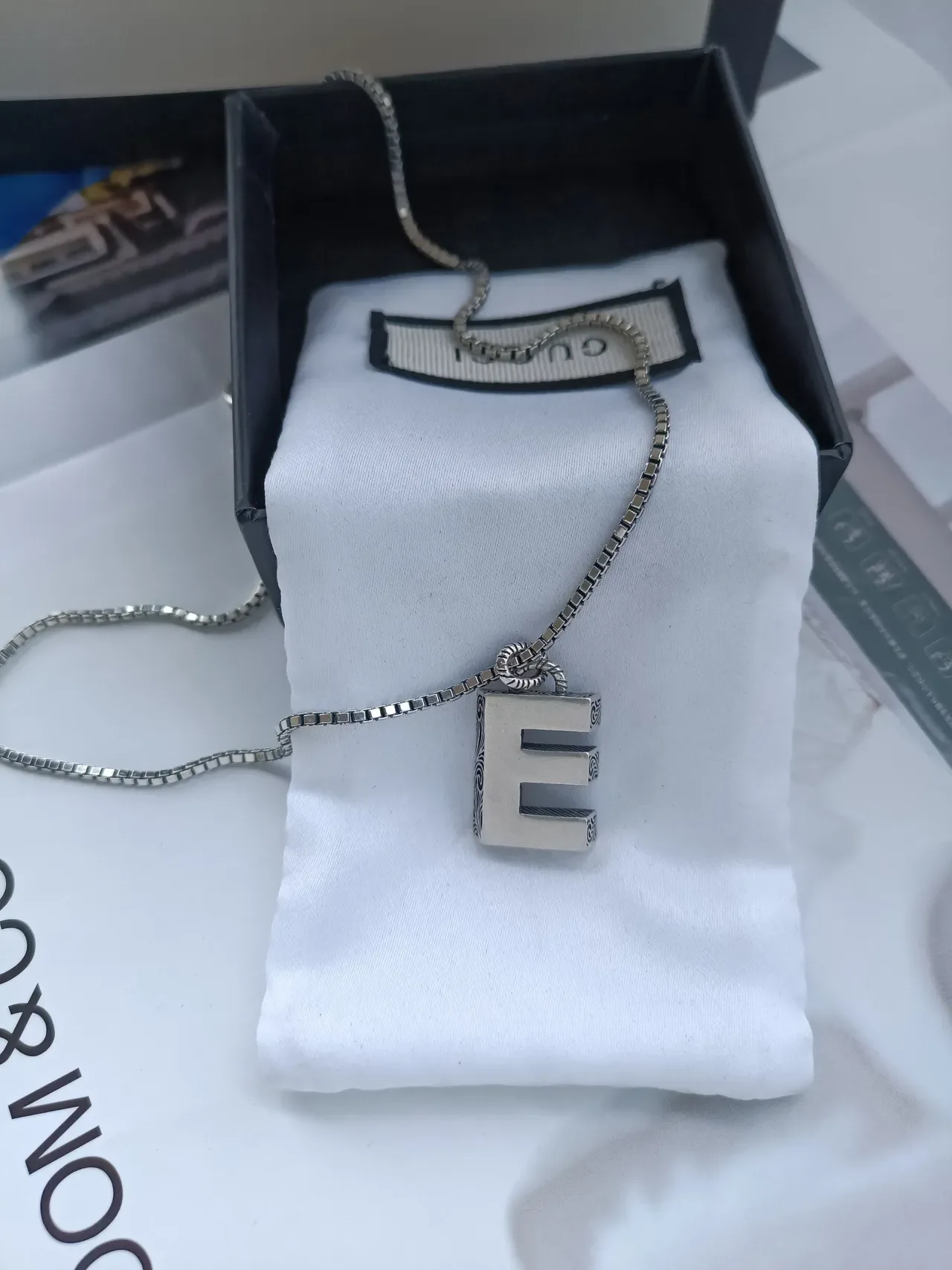 Gucci Alphabet A Pendant Silver Box Chain Necklace 7