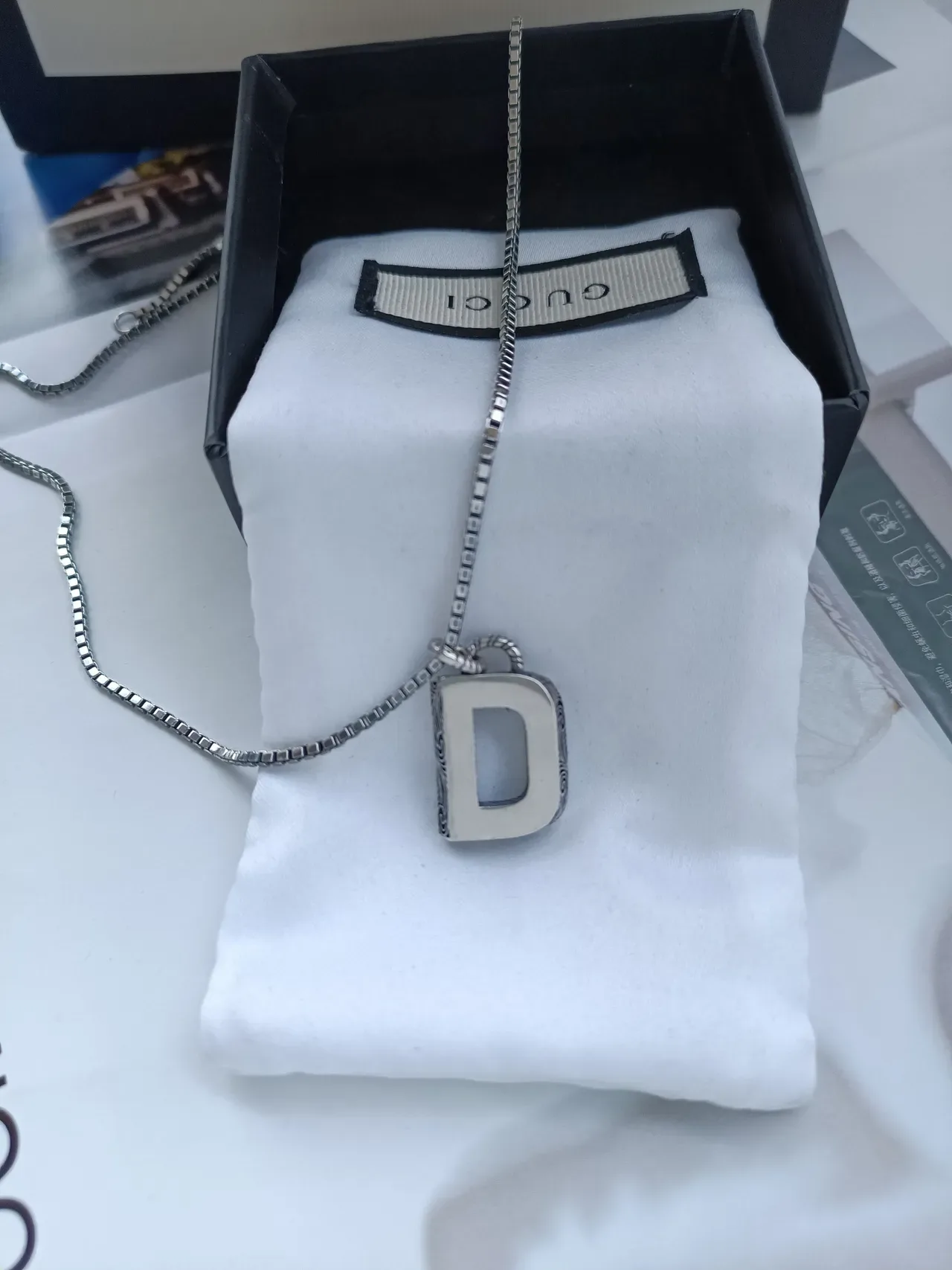 Gucci Alphabet A Pendant Silver Box Chain Necklace 8