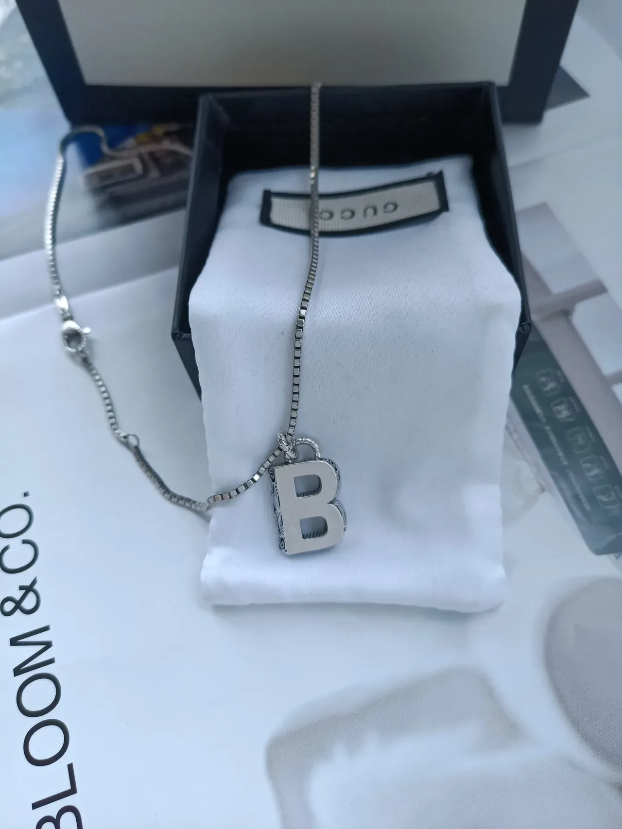 Gucci Alphabet A Pendant Silver Box Chain Necklace 9