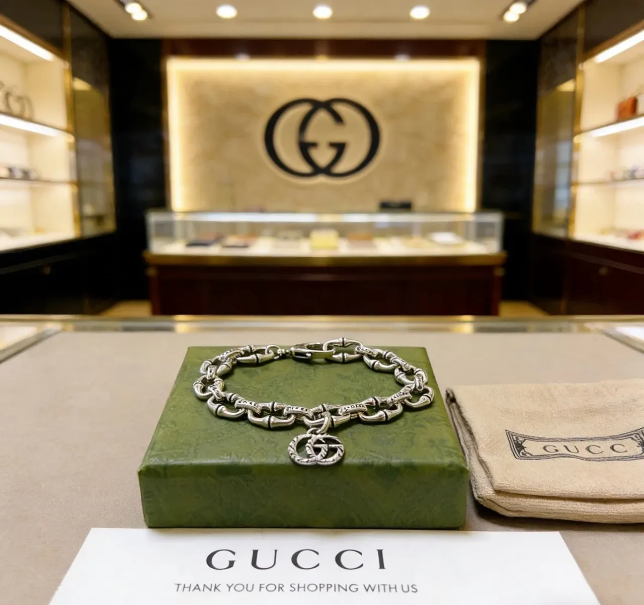 Gucci Bamboo Chain Interlocking G Charm Silver-Tone Bracelet 3