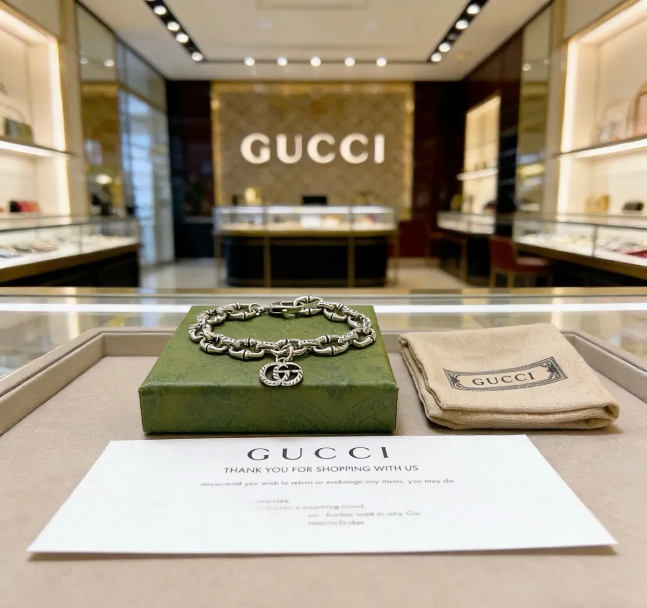 Gucci Bamboo Chain Interlocking G Charm Silver-Tone Bracelet 6
