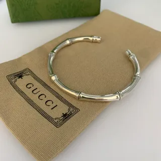 Gucci Bamboo Polished Silver Open Cuff Bracelet