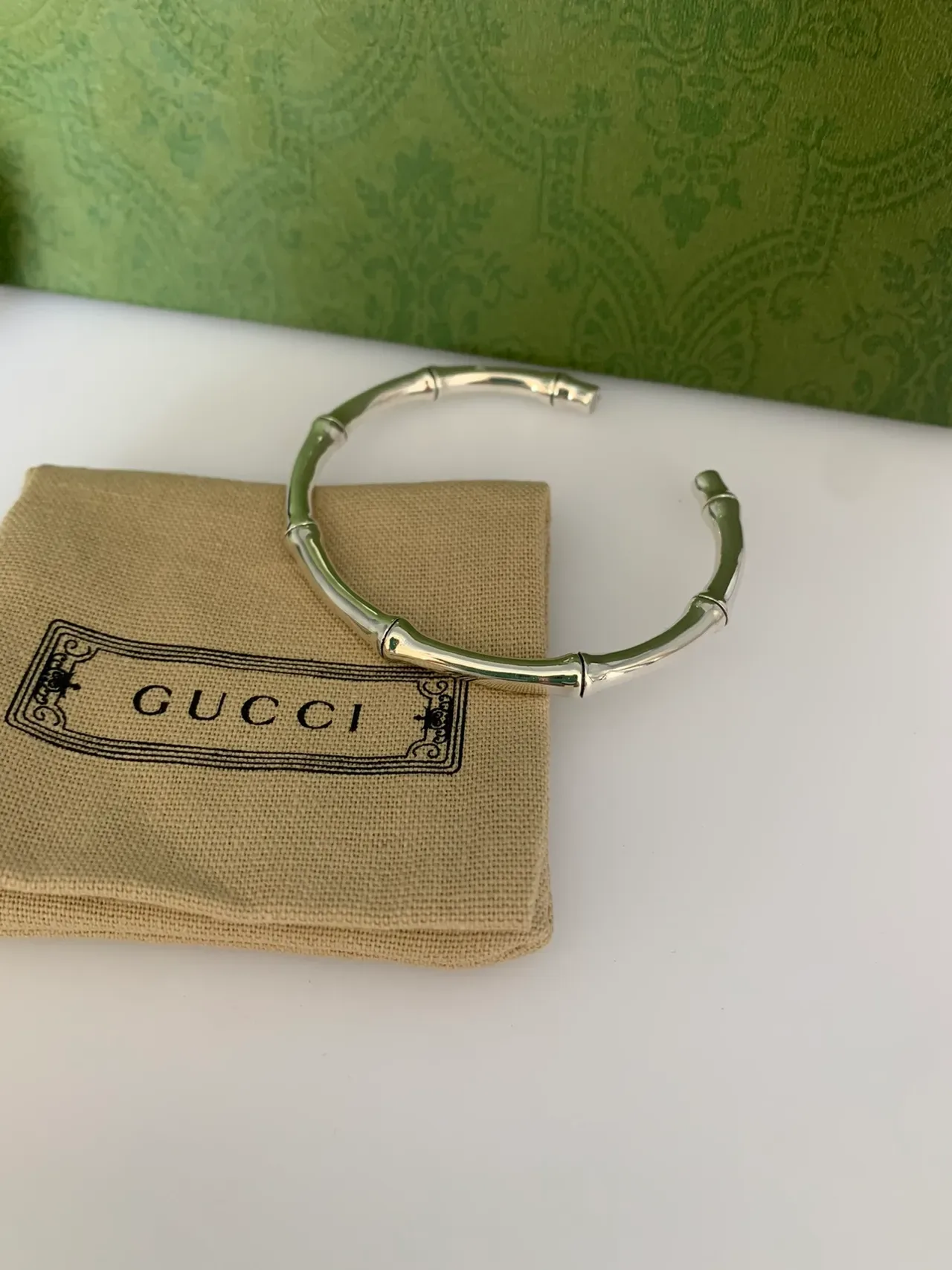 Gucci Bamboo Polished Silver Open Cuff Bracelet 3