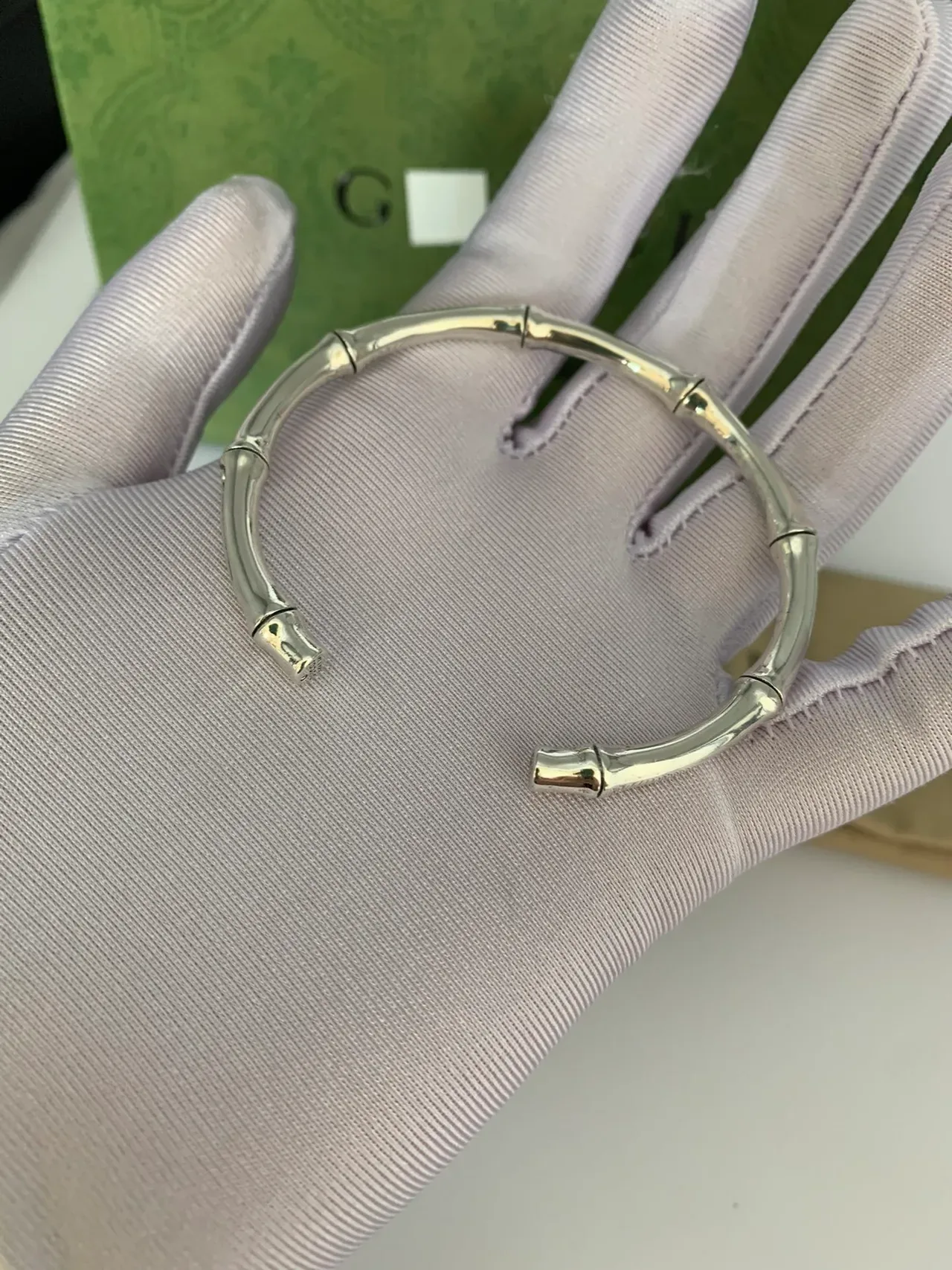 Gucci Bamboo Polished Silver Open Cuff Bracelet 4