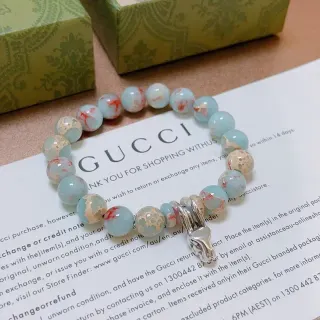 Gucci Beaded Marbled Stone and Silver-Tone Charm Bracelet