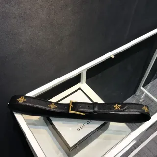 Gucci Bee and Star Motif Black Leather Belt