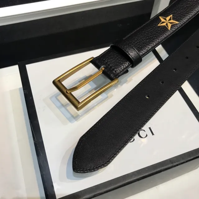 Gucci Bee and Star Motif Black Leather Belt 6