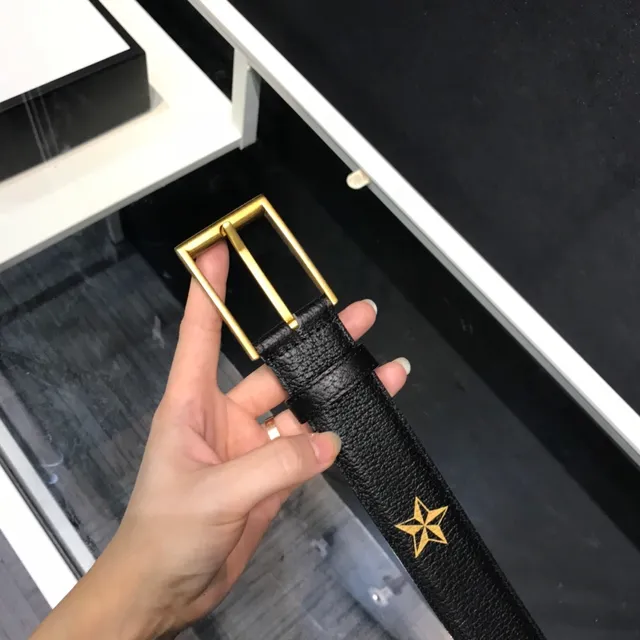 Gucci Bee and Star Motif Black Leather Belt 8