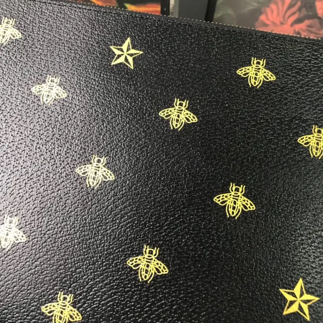 Gucci Bee and Star Motif Black Leather Wristlet 7