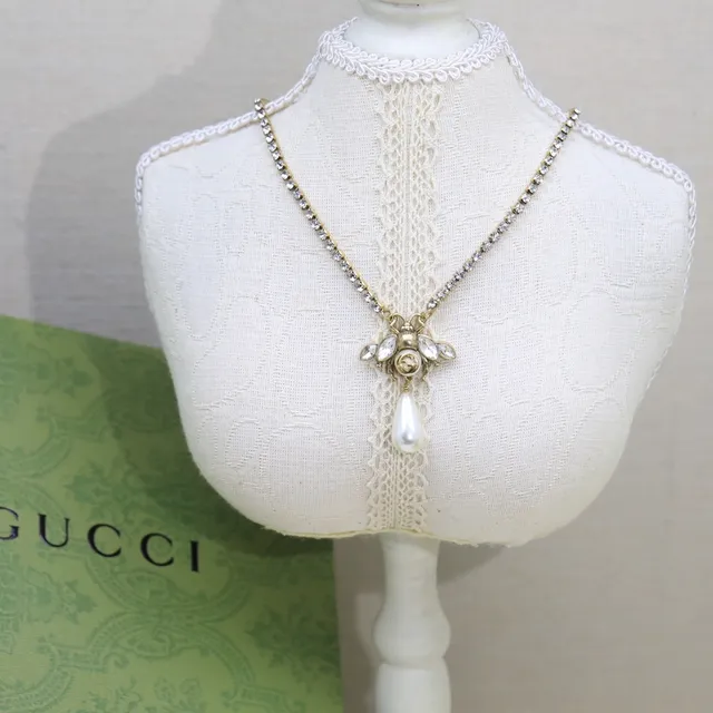 Gucci Bee Crystal and Pearl Drop Necklace 3