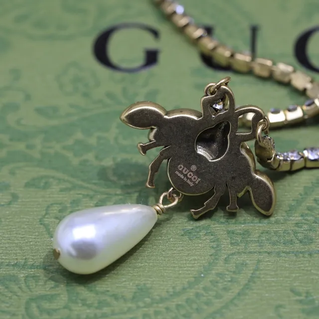 Gucci Bee Crystal and Pearl Drop Necklace 8