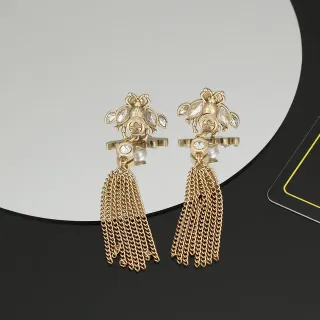 Gucci Bee Motif Crystal Pearl Chain Tassel Earrings