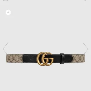 Gucci Beige Black GG Monogram Canvas Trim Leather Belt