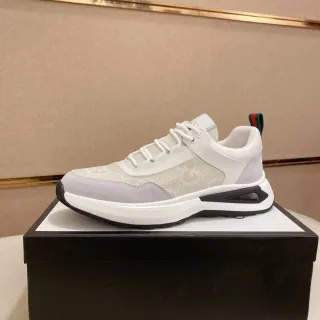 Gucci Beige Black Monogrammed Mesh Suede Overlays Lifestyle Sneakers