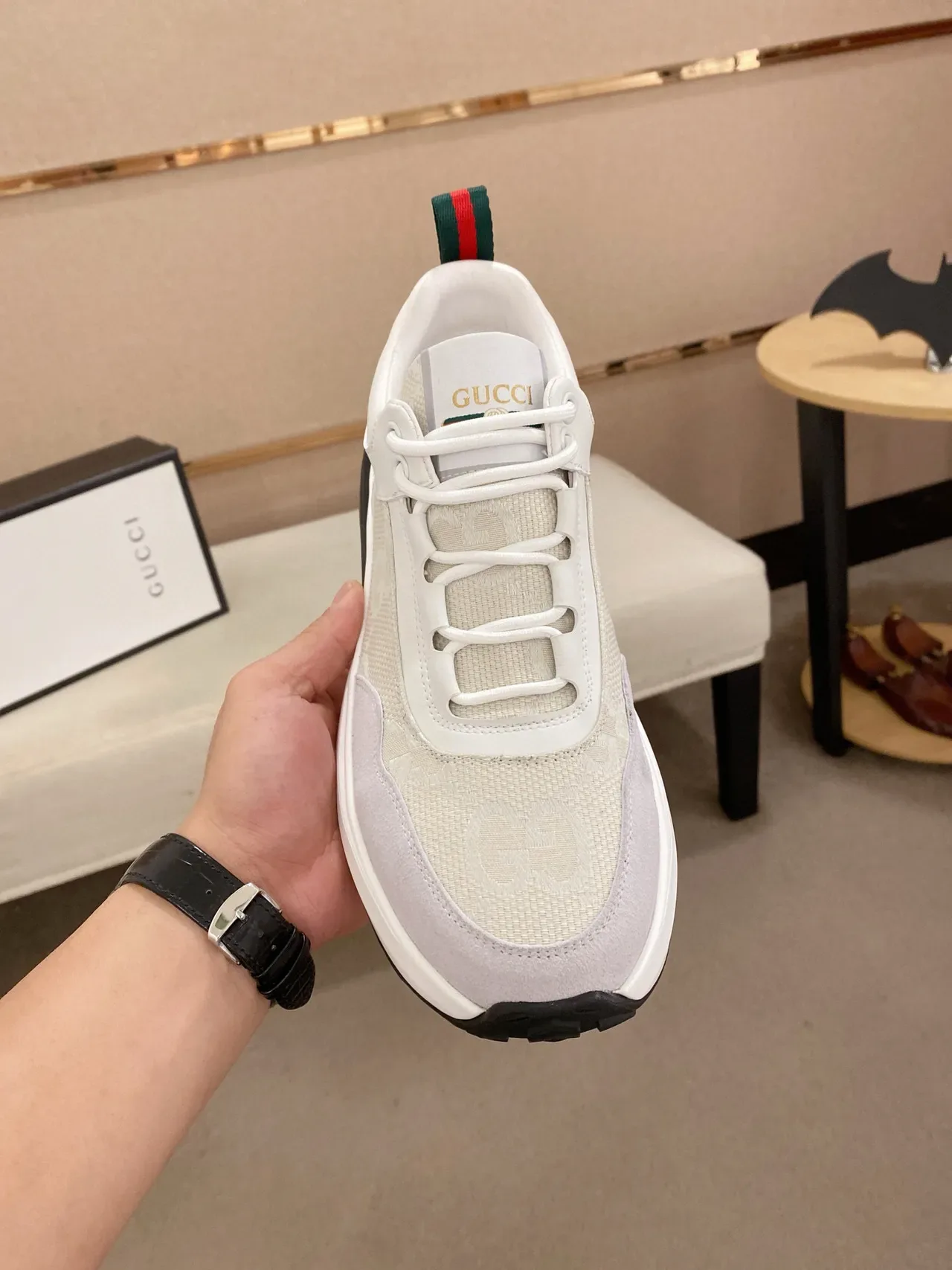 Gucci Beige Black Monogrammed Mesh Suede Overlays Lifestyle Sneakers 2