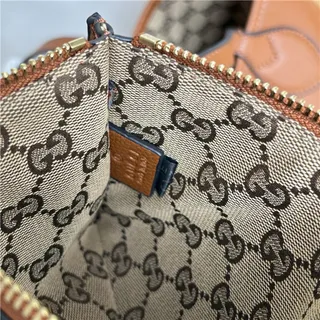Gucci Beige Brown GG Monogram Canvas Leather Trim Tote Bag 12