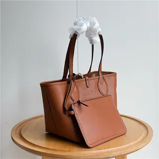 Gucci Beige Brown GG Monogram Canvas Leather Trim Tote Bag 18