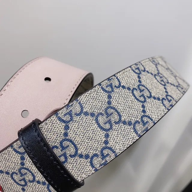Gucci Beige Navy GG Supreme Interlocking G Monogram Canvas Belt 2