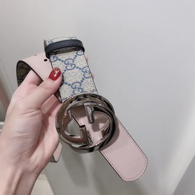 Gucci Beige Navy GG Supreme Interlocking G Monogram Canvas Belt 3