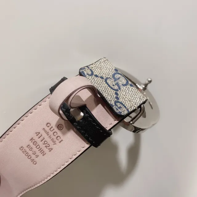 Gucci Beige Navy GG Supreme Interlocking G Monogram Canvas Belt 5