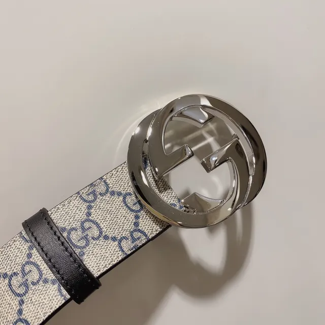 Gucci Beige Navy GG Supreme Interlocking G Monogram Canvas Belt 6