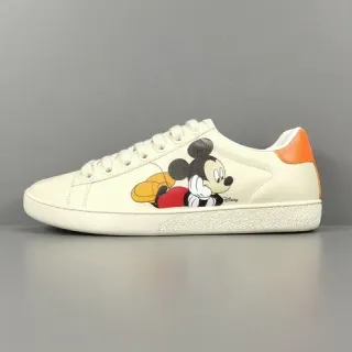 Gucci Beige Orange Leather Upper Flat Rubber Sole Lifestyle Sneakers