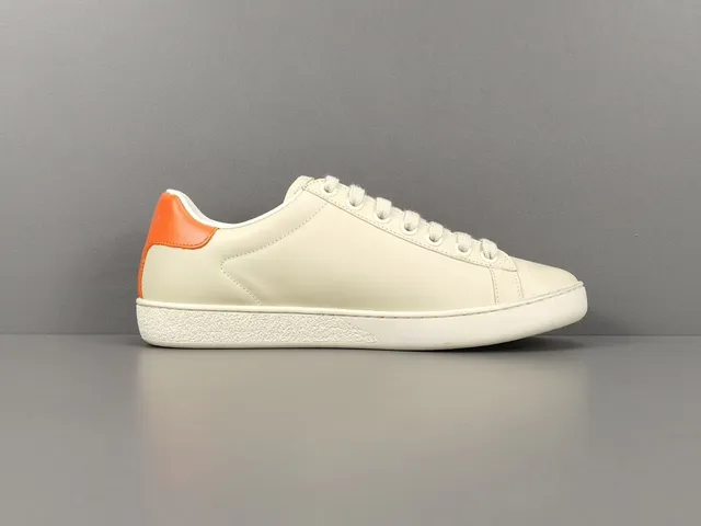 Gucci Beige Orange Leather Upper Flat Rubber Sole Lifestyle Sneakers 12