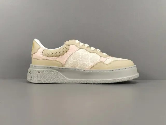 Gucci Beige Pink Chunky Platform Sole GG Monogram Textile Lifestyle Sneakers 18