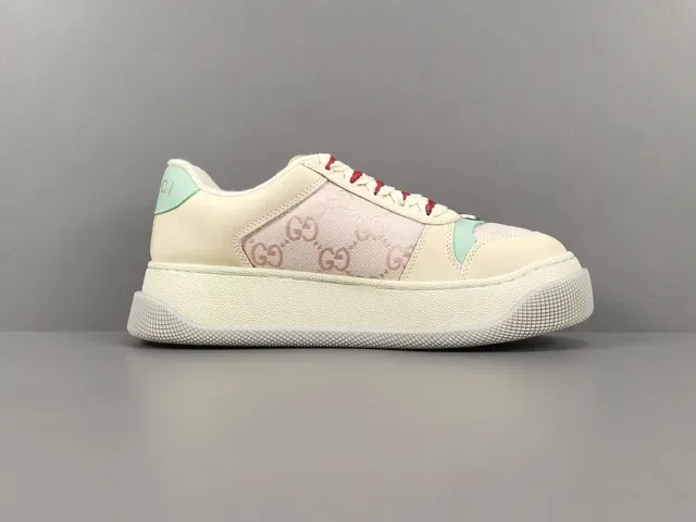 Gucci Beige Pink GG Monogram Canvas Color-Blocked Upper Lifestyle Sneakers 18