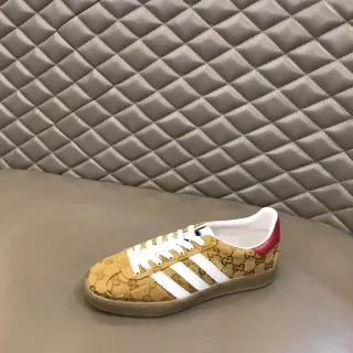 Gucci Beige Red GG Monogram Canvas Three White Stripes Lifestyle Sneakers