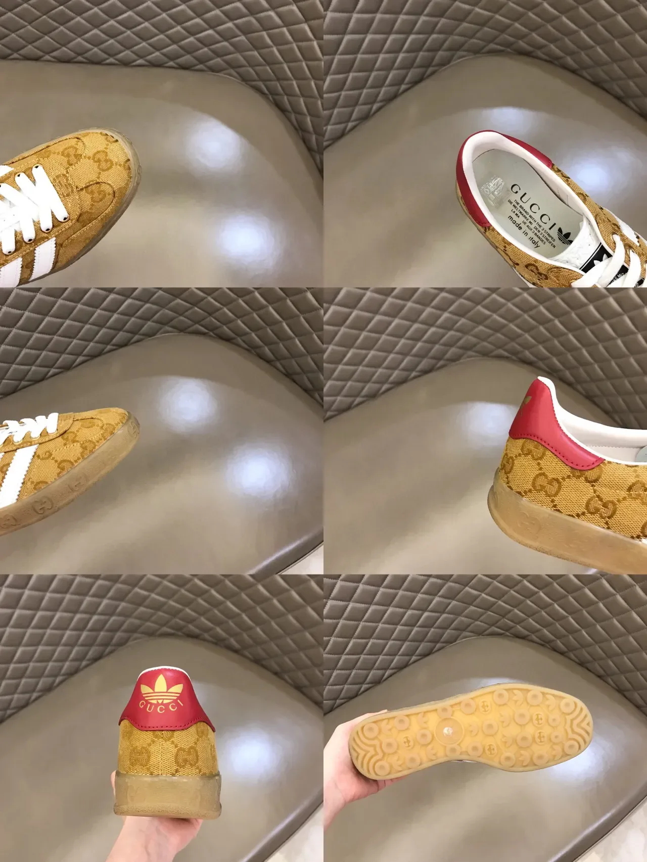 Gucci Beige Red GG Monogram Canvas Three White Stripes Lifestyle Sneakers 2