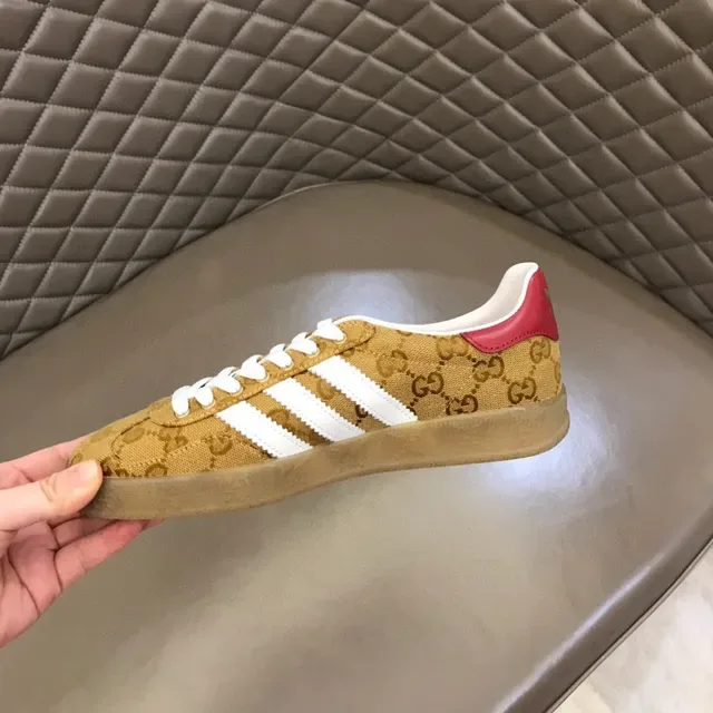 Gucci Beige Red GG Monogram Canvas Three White Stripes Lifestyle Sneakers 3