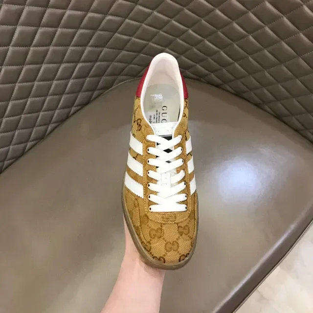 Gucci Beige Red GG Monogram Canvas Three White Stripes Lifestyle Sneakers 4