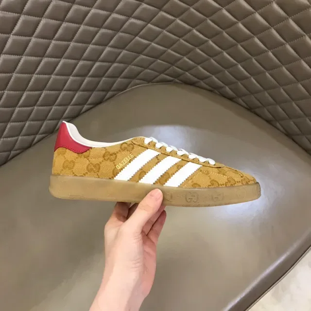 Gucci Beige Red GG Monogram Canvas Three White Stripes Lifestyle Sneakers 5