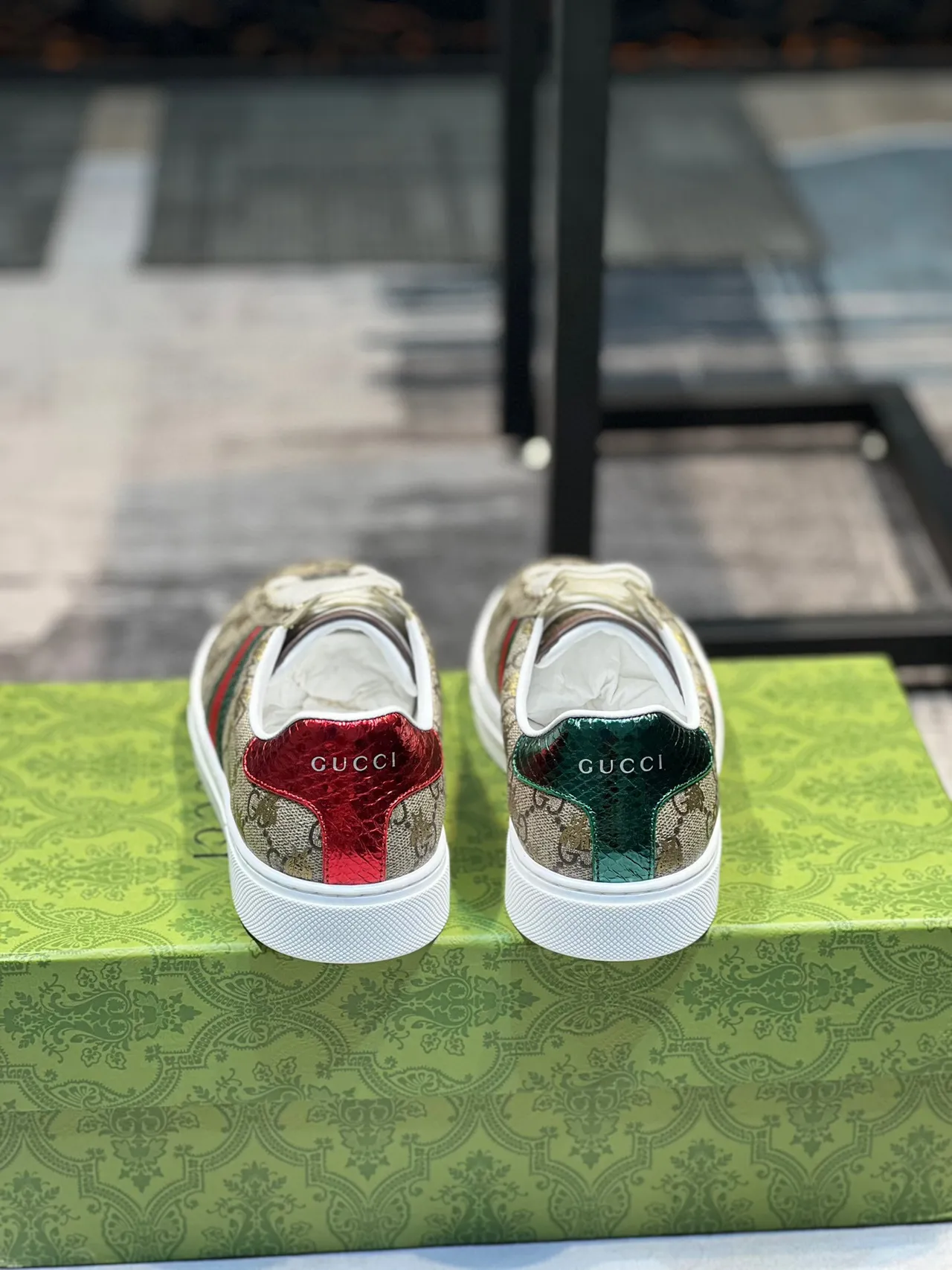Gucci Beige Red GG Monogram Canvas Web Stripe Detail Lifestyle Sneakers 2