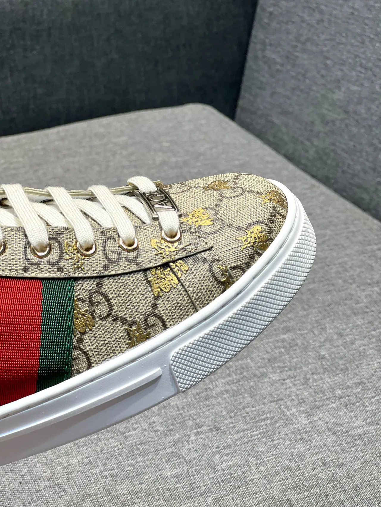 Gucci Beige Red GG Monogram Canvas Web Stripe Detail Lifestyle Sneakers 3