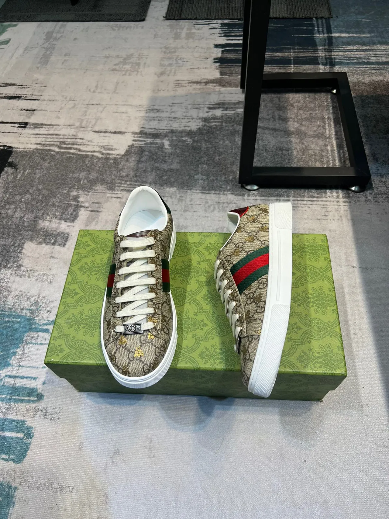 Gucci Beige Red GG Monogram Canvas Web Stripe Detail Lifestyle Sneakers 4