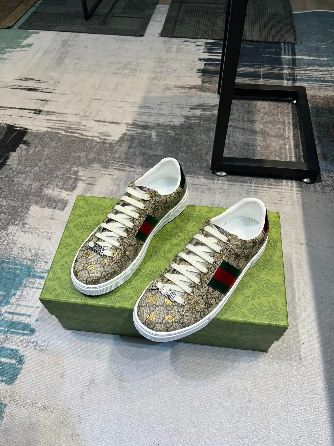Gucci Beige Red GG Monogram Canvas Web Stripe Detail Lifestyle Sneakers 5