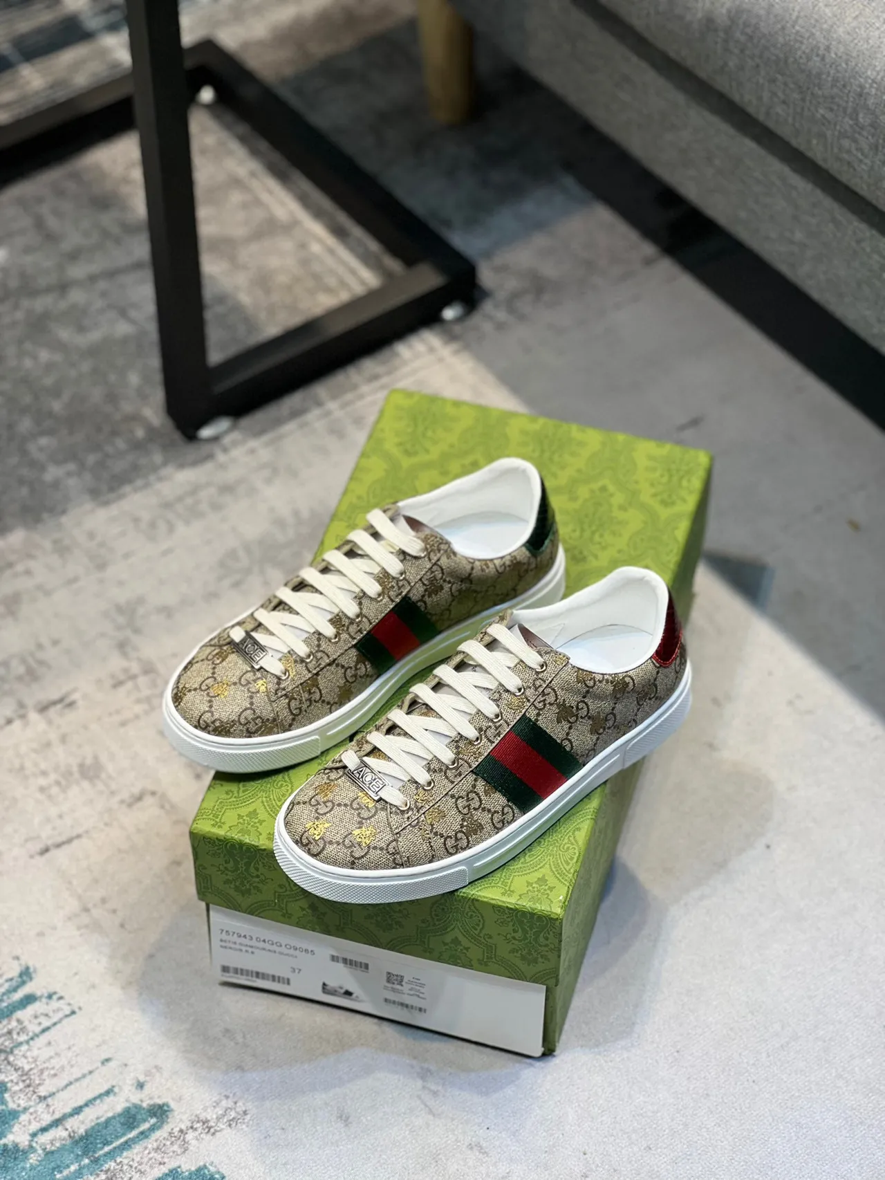 Gucci Beige Red GG Monogram Canvas Web Stripe Detail Lifestyle Sneakers 7