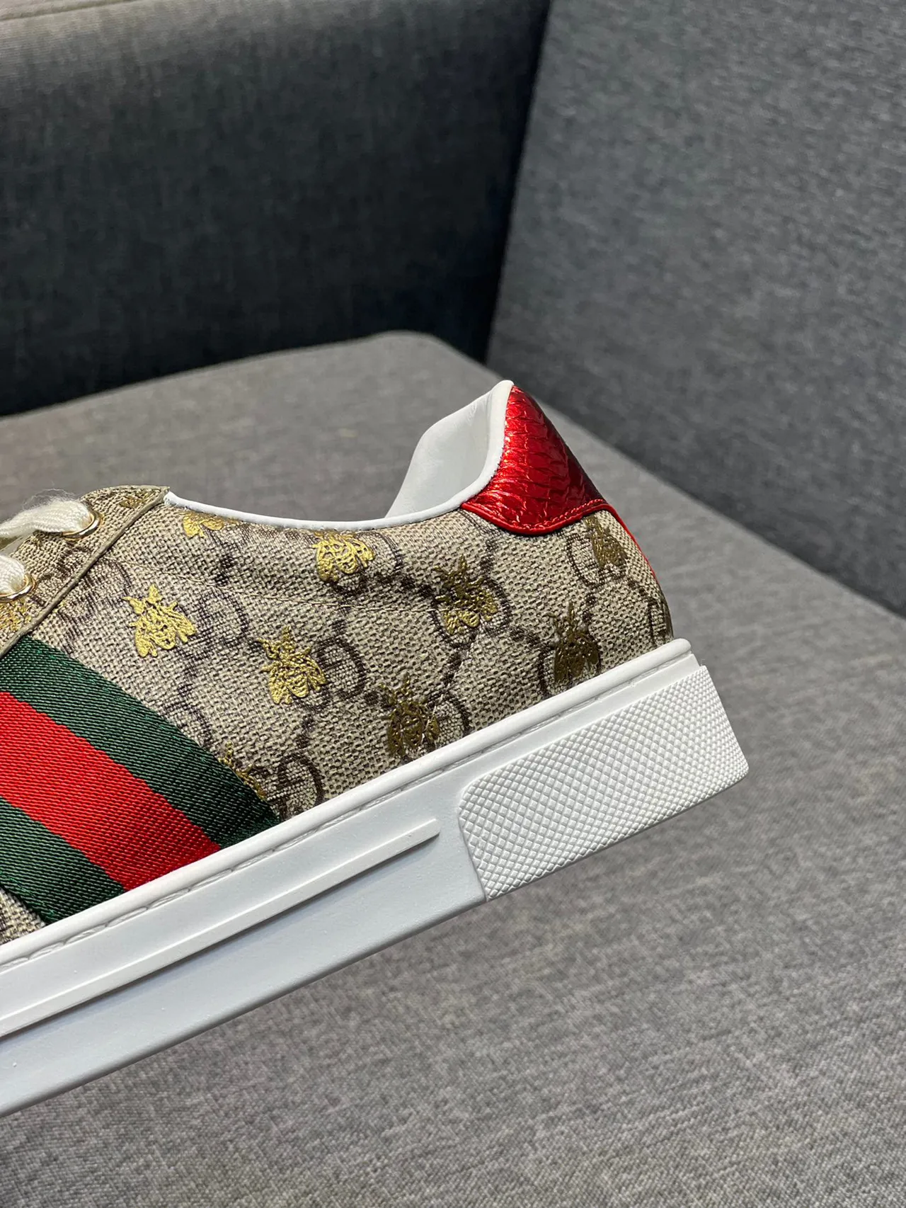 Gucci Beige Red GG Monogram Canvas Web Stripe Detail Lifestyle Sneakers 8