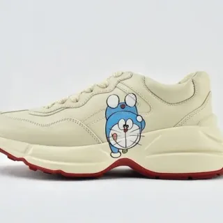 Gucci Beige Red Sole Leather Upper Chunky Sneakers