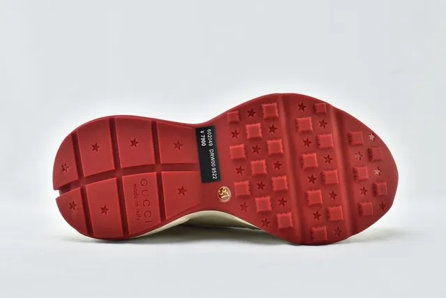 Gucci Beige Red Sole Leather Upper Chunky Sneakers 9
