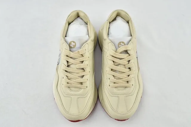 Gucci Beige Red Sole Leather Upper Chunky Sneakers 13