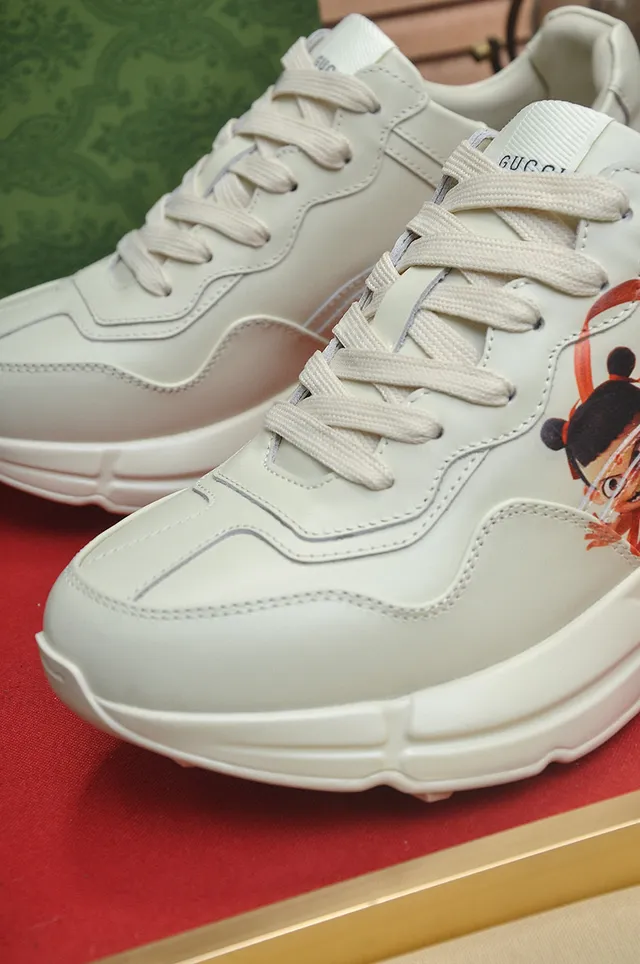 Gucci Beige Red Sole Paneled Leather Upper Chunky Sneakers 5