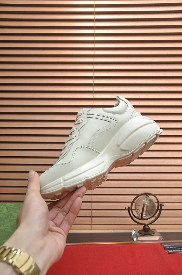 Gucci Beige Red Sole Paneled Leather Upper Chunky Sneakers 8