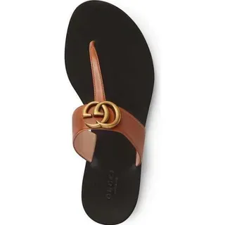 Gucci Black Brown Thong Sandal Interlocking G Buckle Casual Sandals