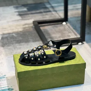 Gucci Black Gold Multi-Strap Crystal-Embellished Gladiator Sandals