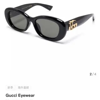 Gucci Black Gold Oval Frame Acetate Construction Sunglasses