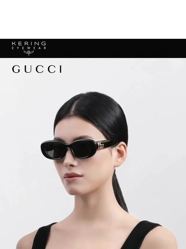 Gucci Black Gold Oval Frame Acetate Construction Sunglasses 4