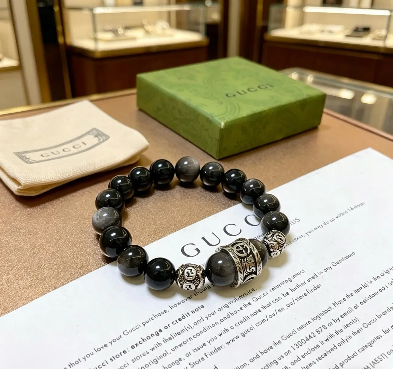 Gucci Black Gray Beaded Metal-Charmed Bracelet 2